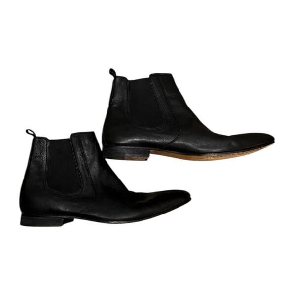 BOSS HUGO BOSS Chelsea Black Pull On Leather Ankle Boot SZ 11 - Picture 5 of 10